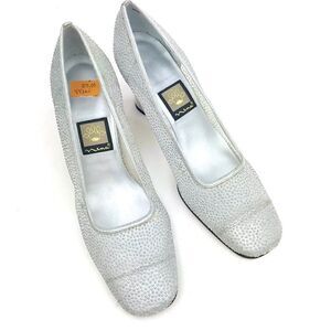 Nina Silver Glitter Sheer Side Square Toe Special Occasion Block Heel Shoes